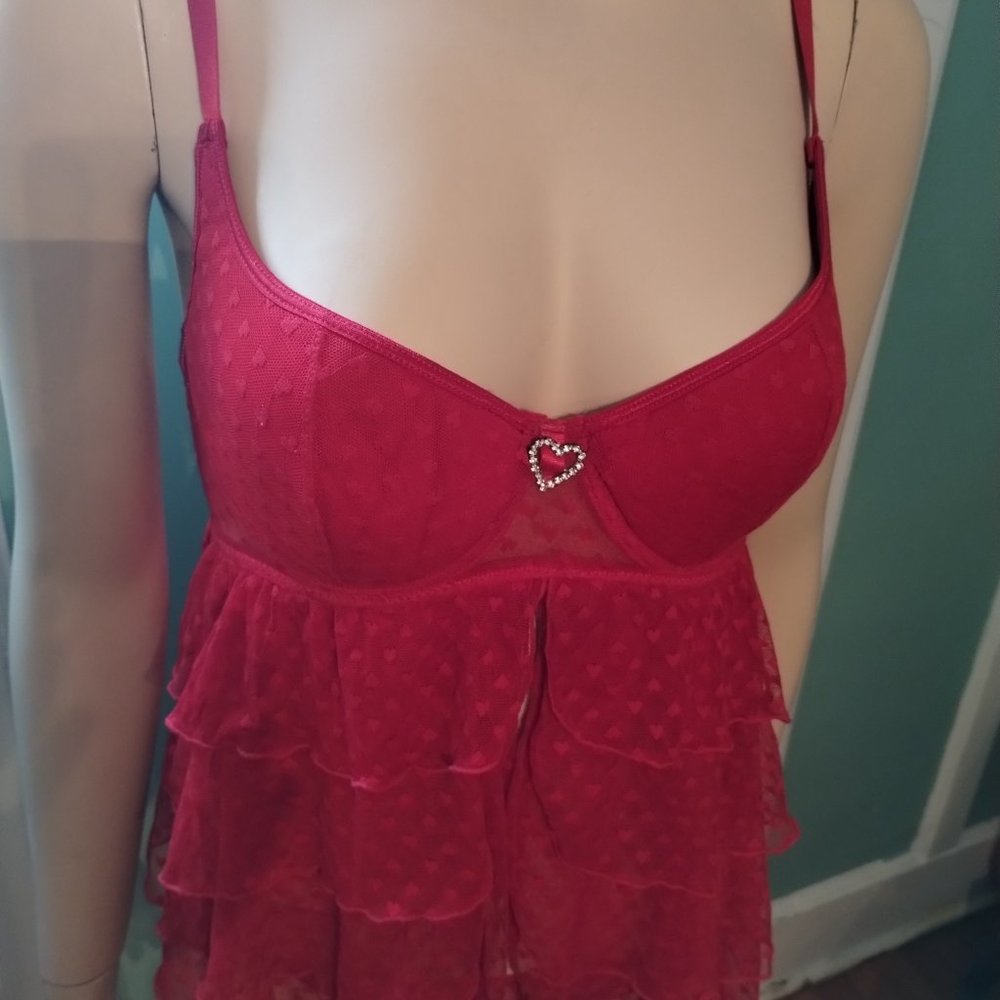Fredericks Of Hollywood Sexy Red Ruffle 2 Piece Set Size Large